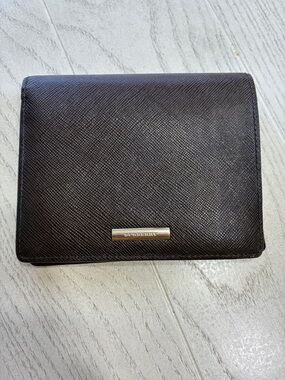 Burberry Brown Saffiano Leather Bifold Wallet with Metal Logo